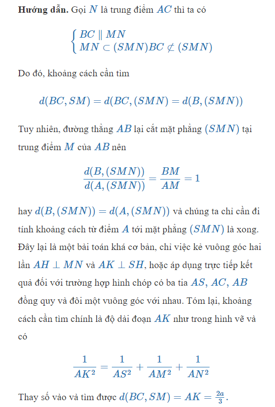 Lời giải bài tập tính khoảng cách giữa hai đường thẳng chéo nhau