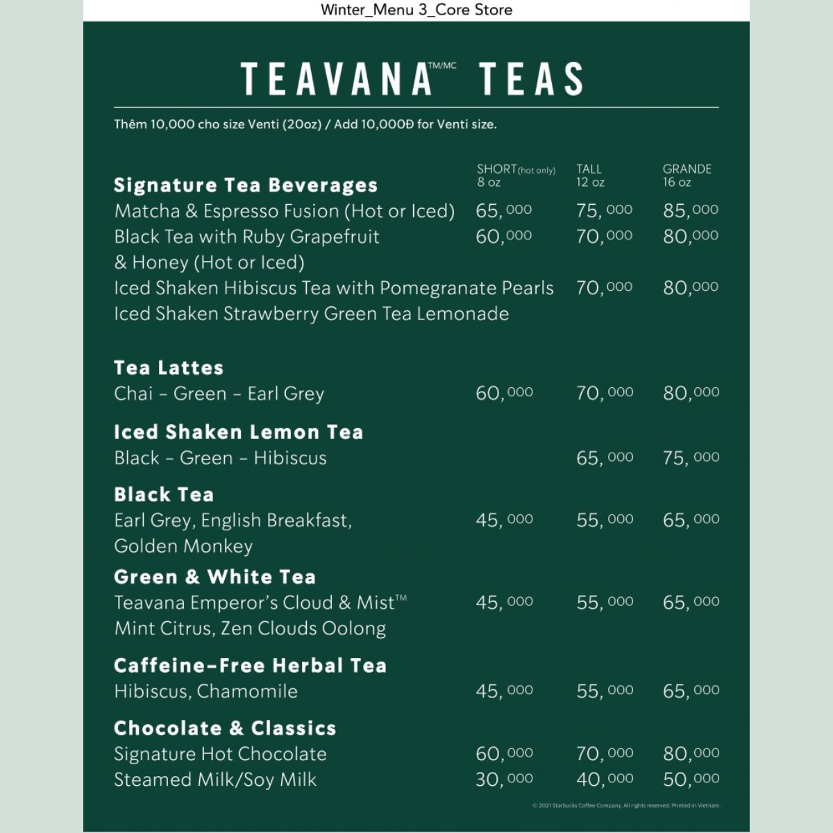 Menu Starbucks