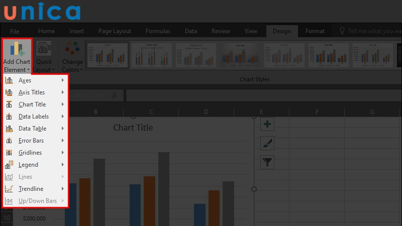 Một số mục trong Add Chart Element