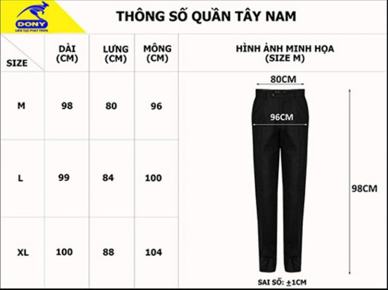 Bảng Size Quần Tây Âu Nam Chuẩn