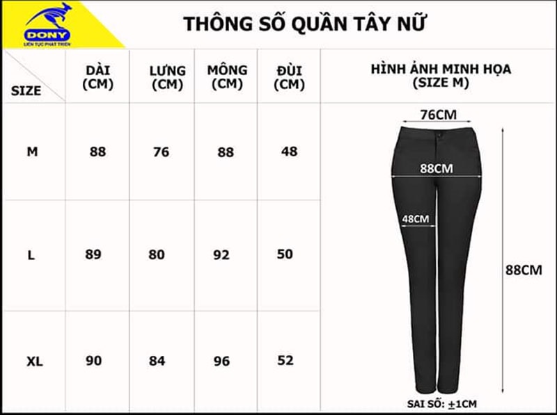 Bảng Đo Size Quần Tây Nữ