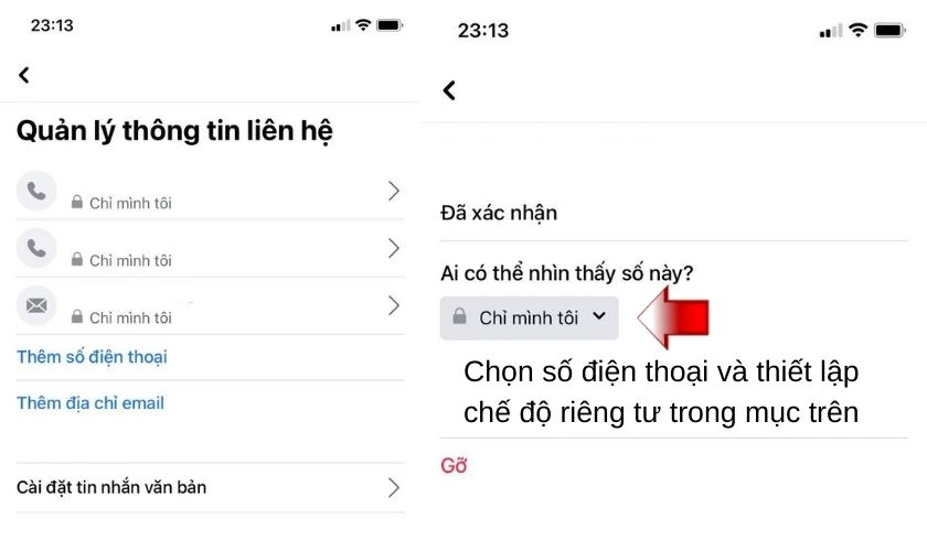 Chọn chỉ mình tôi để không hiện thông tin liên lạc trên Facebook