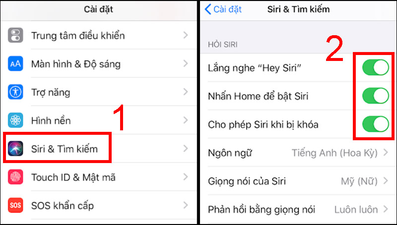 Vào Cài đặt để kích hoạt tính năng tìm kiếm bằng giọng nói thông qua Siri