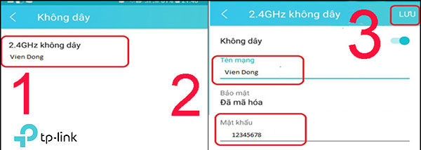 Lựa chọn chính xác tên WiFi mà điện thoại đang kết nối rồi tiến hành đổi mật khẩu tùy thích 
