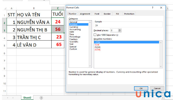 Ví dụ lỗi căn giữa trong excel