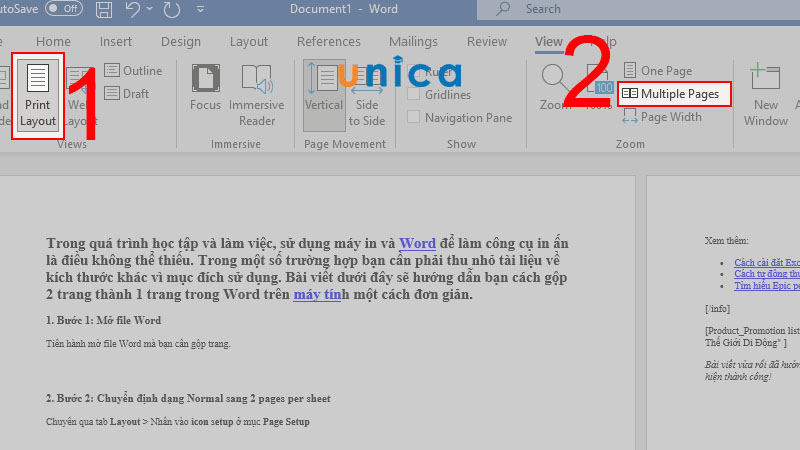Kết quả của cách gộp 2 trang thành 1 trang trong word
