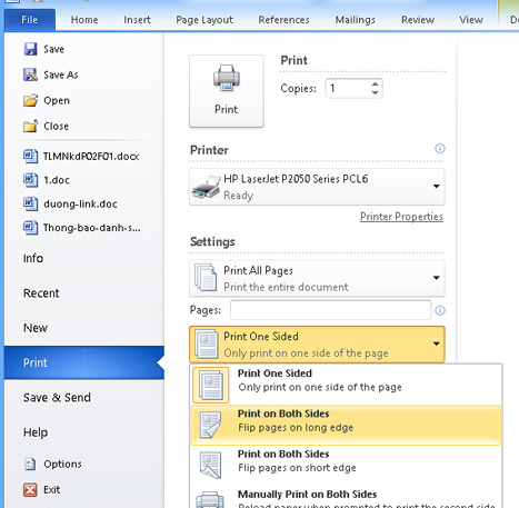 Hướng dẫn in hai mặt giấy trong Word, PDF, Excel