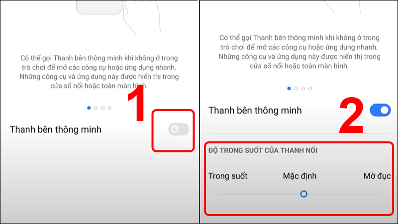 Bật công tắt Thanh bên thông minh và điều chỉnh Độ trong suốt của thanh nổi