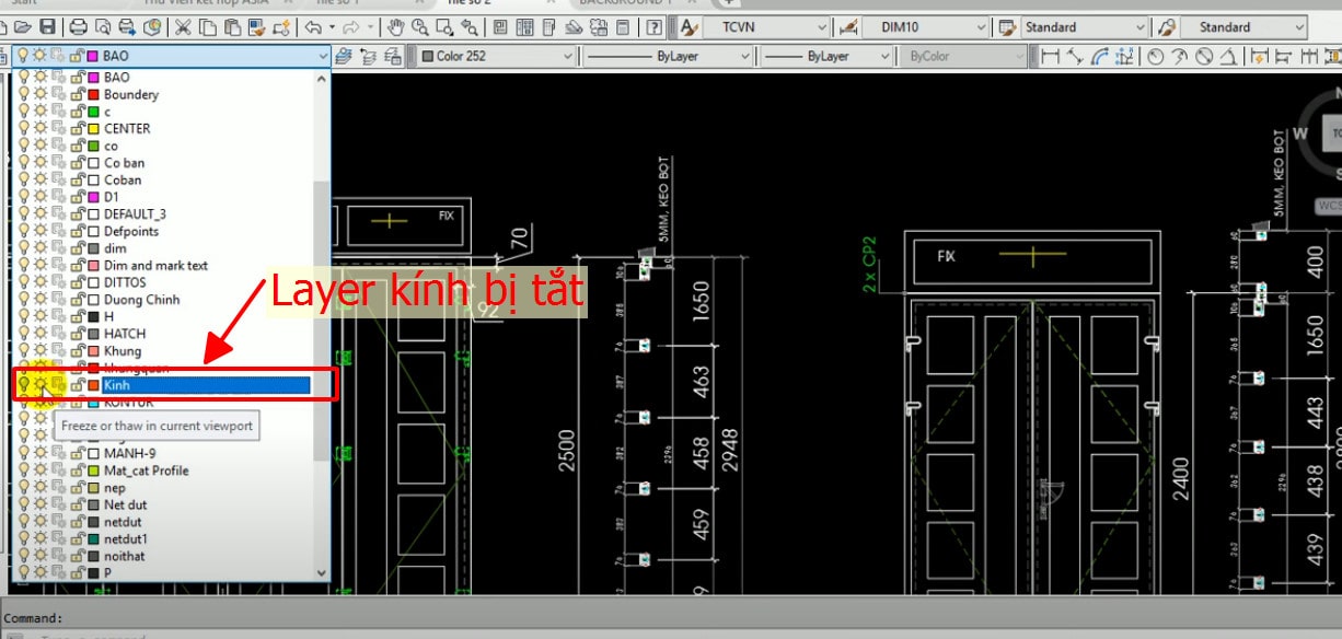 Layer kính ở file chưa được kích hoạt