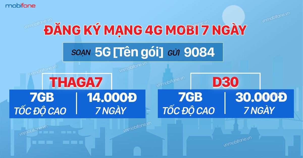 Đăng ký 4G MobiFone 3 ngày, 7 ngày