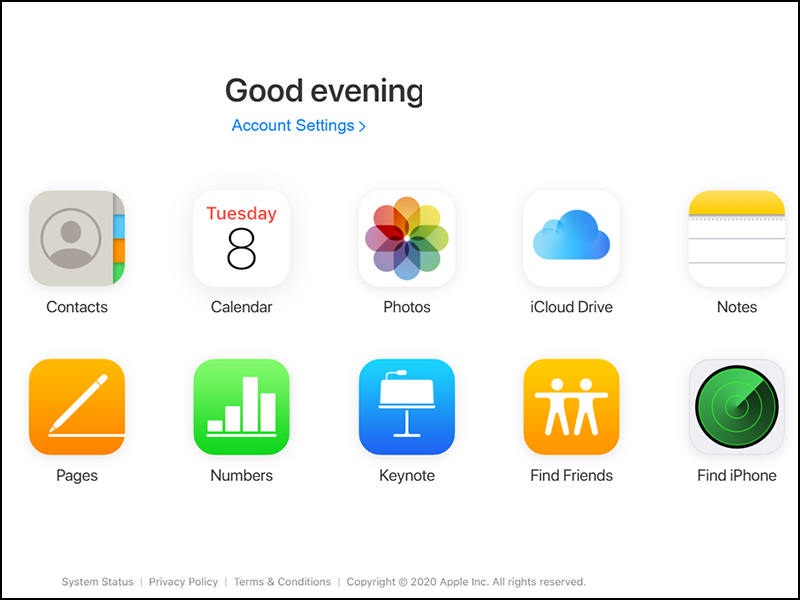 Giao diện iCloud trên web