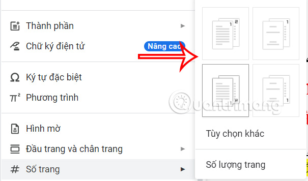 Hiển thị số trang Docs