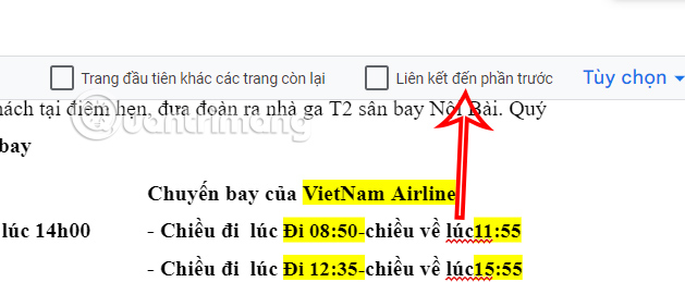 Tùy chọn số trang Docs khác