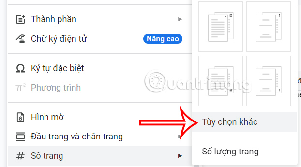 Thiết lập đánh số trang bất kỳ Docs