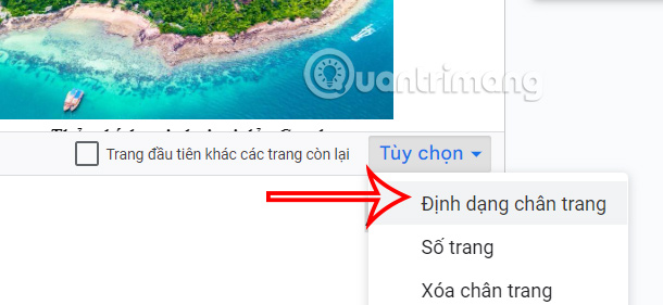 Hiển thị định dạng số trang Docs