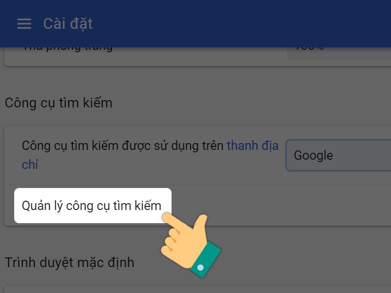 Nhấn vào Quản lý công cụ tìm kiếm