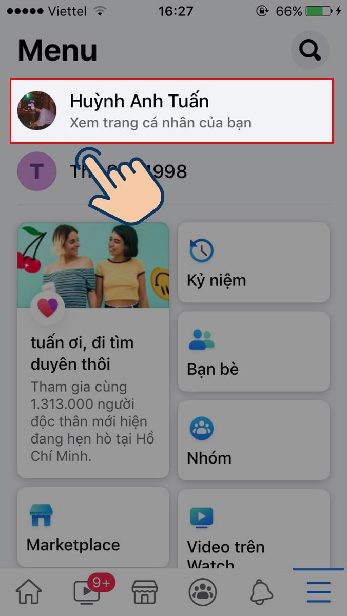Tiếp theo chọn vào trang cá nhân của mình.