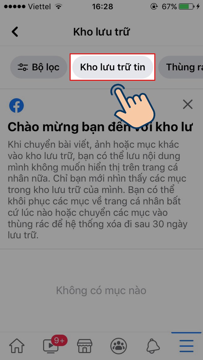 Nhấn vào Kho lưu trữ tin.