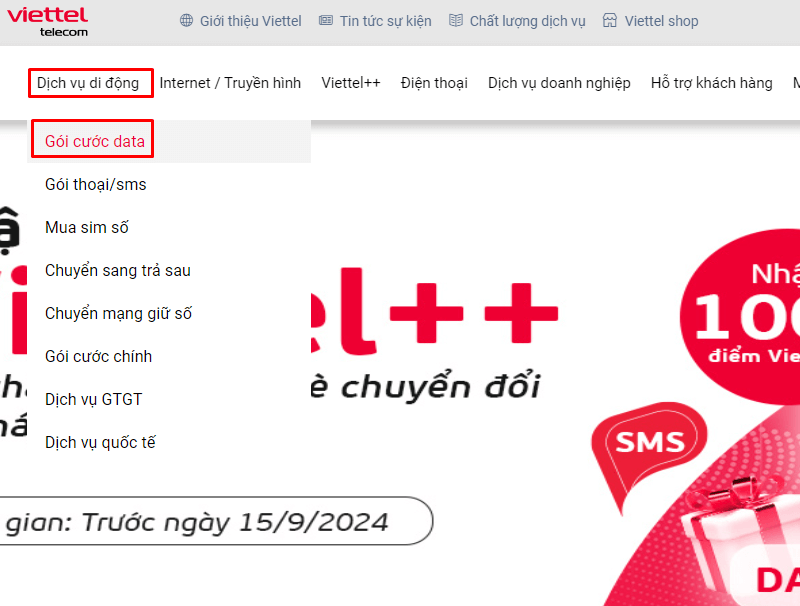 Các bước đăng ký 4G trên website chính thức của Viettel bước 2