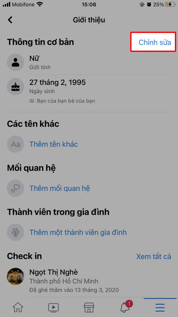 Chọn mục Chỉnh sửa trang cá nhân và ấn vào Chỉnh sửa thông tin giới thiệu