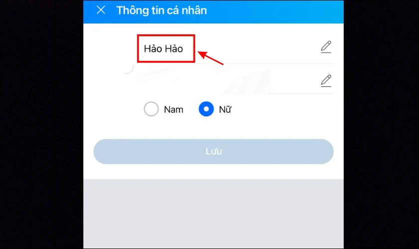 Chọn vào Cây bút ở phần tên để đổi tên Zalo