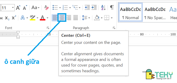 Cách căn giữa ô trong word