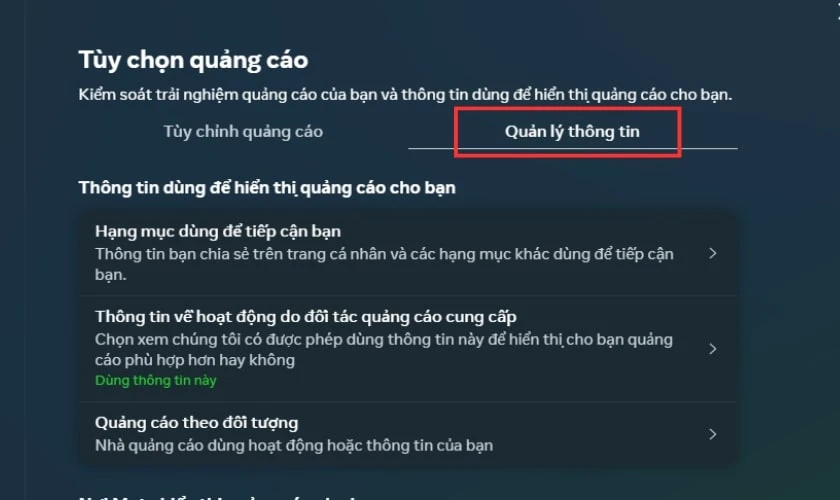 Chọn Quản lý thông tin