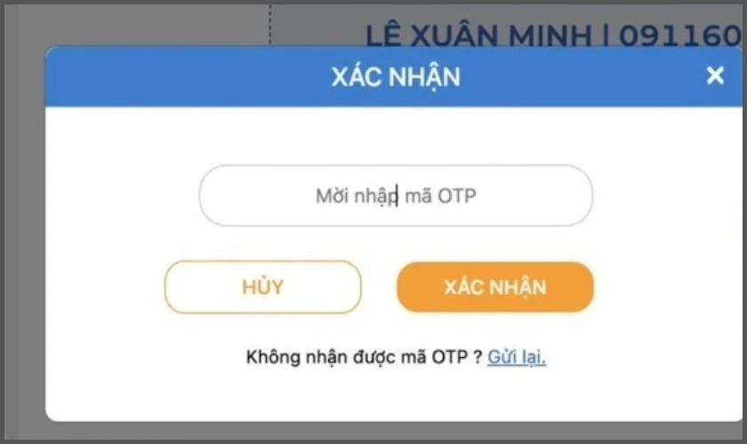 Nhập mã OTP và ấn Xác nhận