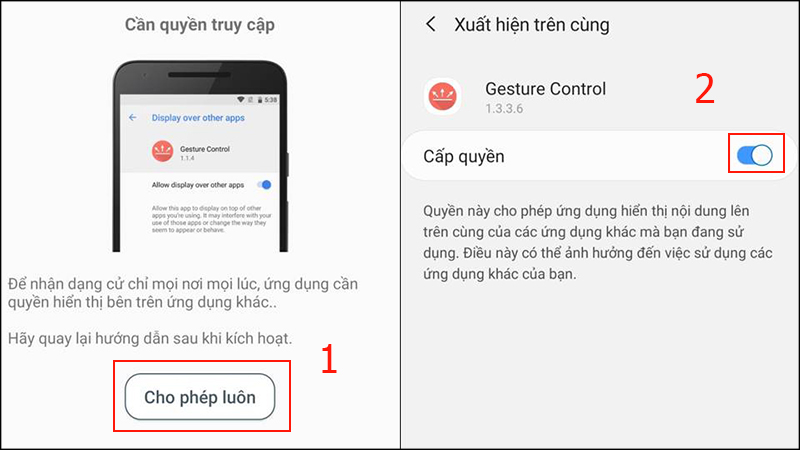 Cấp quyền truy cập cho ứng dụng Gesture Control 