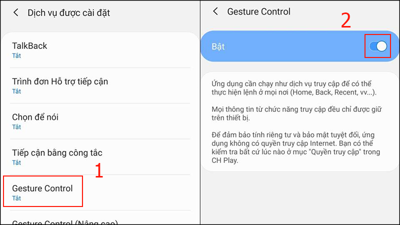 Kích hoạt tùy chọn Gesture Control