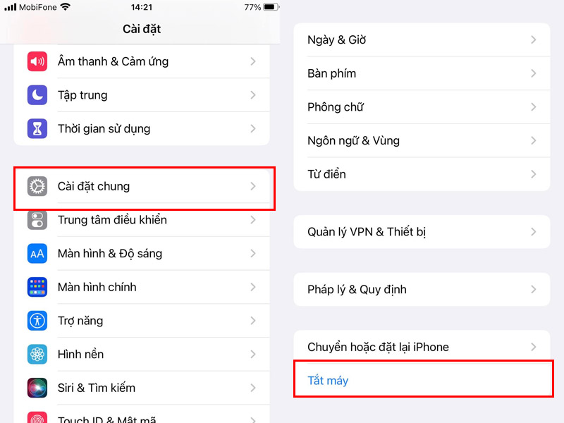 cách tắt nguồn iPhone Xs cài đặt