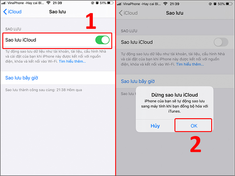 Kéo thanh công cụ sang phải nếu bạn muốn kích hoạt sao lưu iCloud. Ngược lại, hãy kéo sang trái nếu bạn muốn tắt chế độ này.