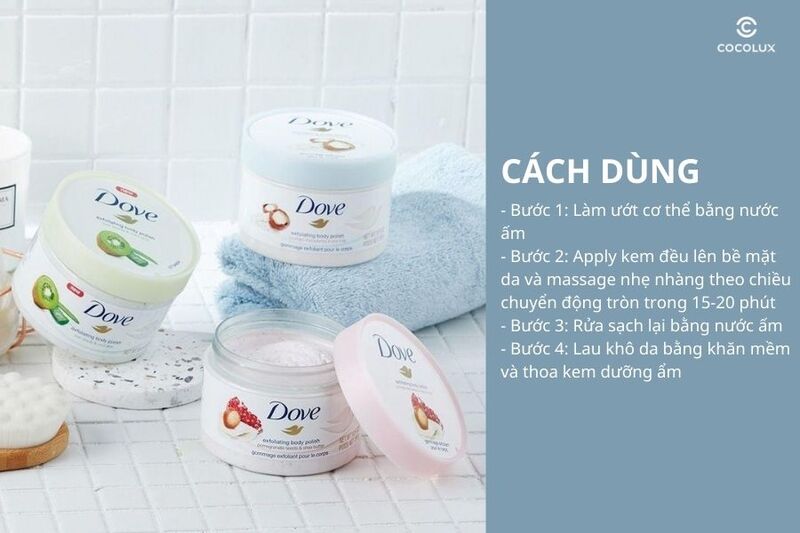 Cách sử dụng tẩy tế bào chết Dove Exfoliating Body Polish