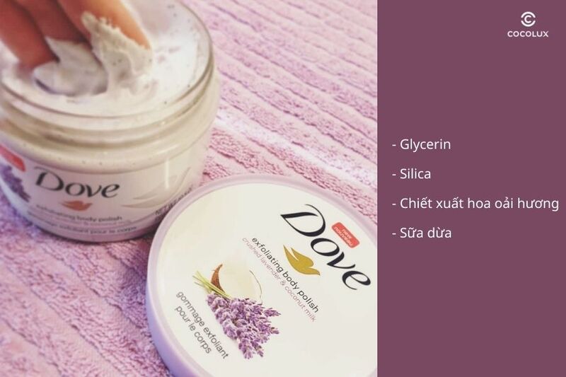 Thành phần chính của tẩy tế bào chết Dove Exfoliating Body Polish Hoa Crushed Lavender & Coconut Milk