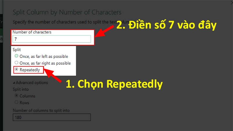 Điền số 7 vào phần Number of Characters