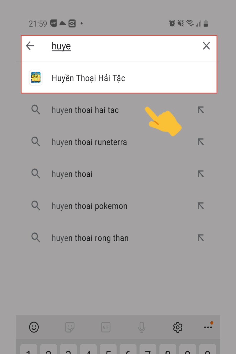 Trên thanh tìm kiếm, nhập tên game Huyền Thoại Hải Tặc.