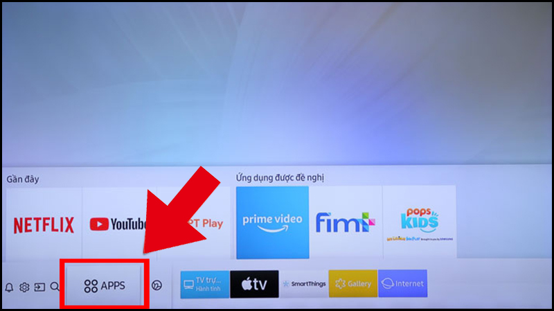 Chọn mục Apps trên màn hình tivi
