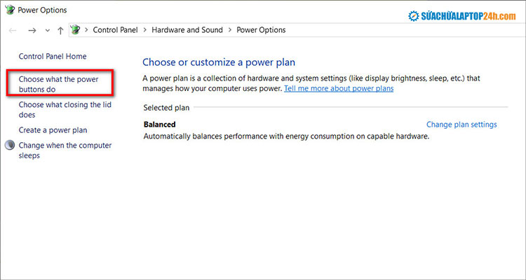 Chọn Choose what the power buttons do trong hộp thoại Power Options