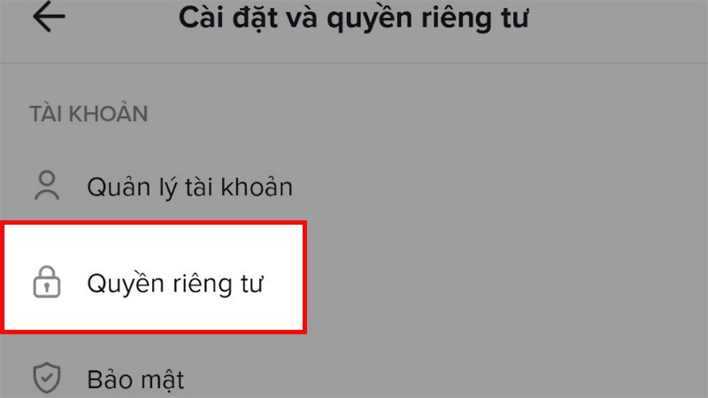 Chọn Quyền riêng tư