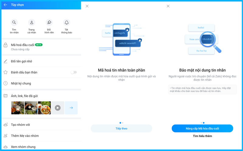 cách tắt mã hoá đầu cuối Zalo