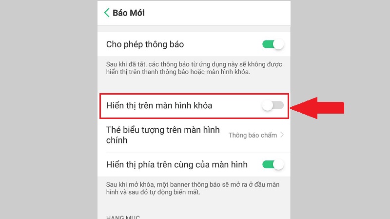 Tắt chế độ Hiển thị trên màn hình khóa