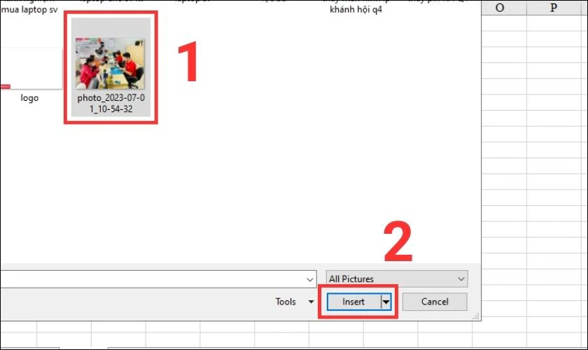 Insert từng ảnh thủ công vào Excel