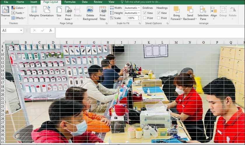 Trang tính Excel đã được thay đổi nền