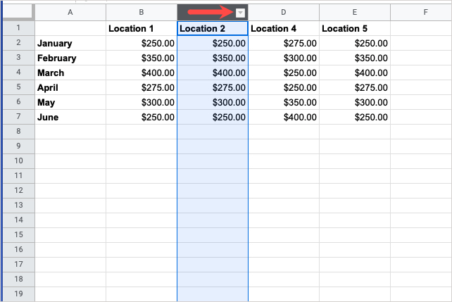 Google-Sheets-One-Column-Arrow