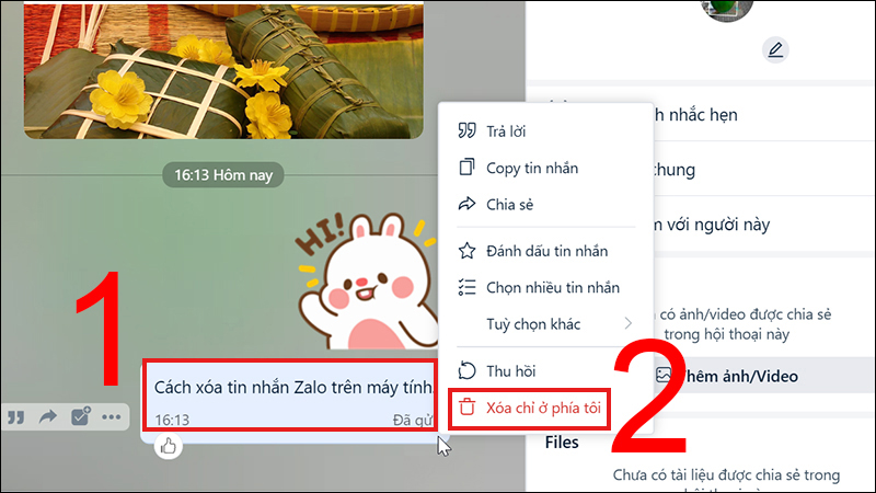 Xóa tin nhắn Zalo trên máy tính