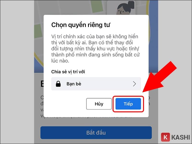 Chọn “Tiếp” để bắt đầu tìm bạn bè xung quanh đây.