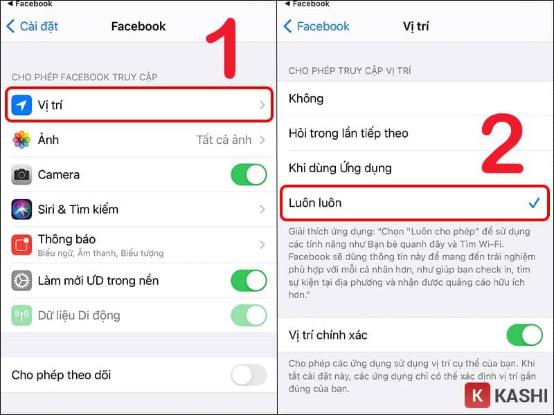 Cho phép ứng dụng Facebook có quyền truy cập vị trí của bạn