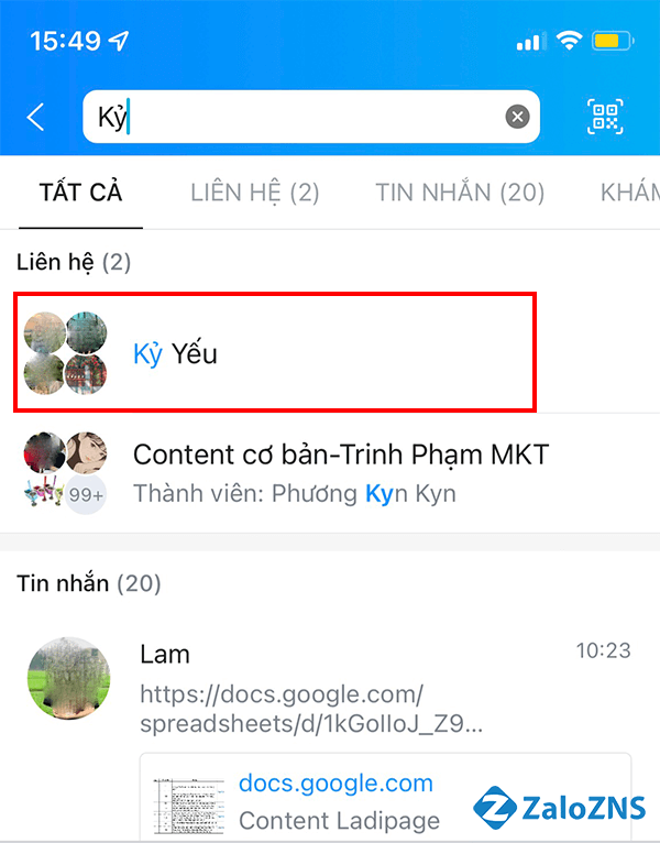 Chọn nhóm chat bạn muốn tìm