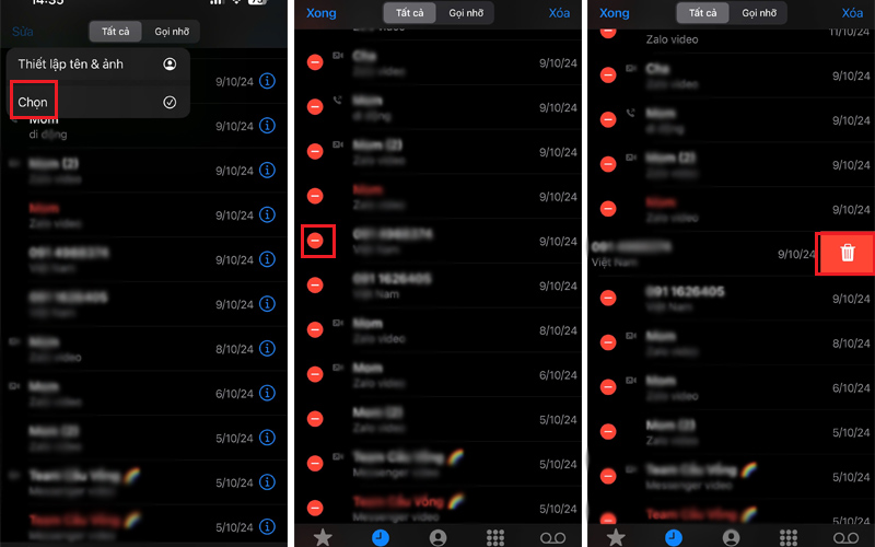 Chọn vào biểu tượng dấu - để xóa cuộc gọi mà mình muốn