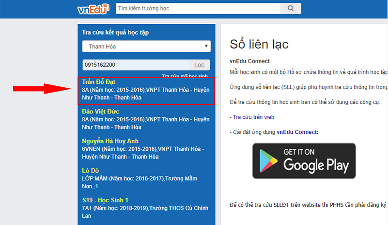 Cách tra cứu điểm của học sinh lớp 5,6,7,8,9,10,11,12 vnEdu tra cứu điểm